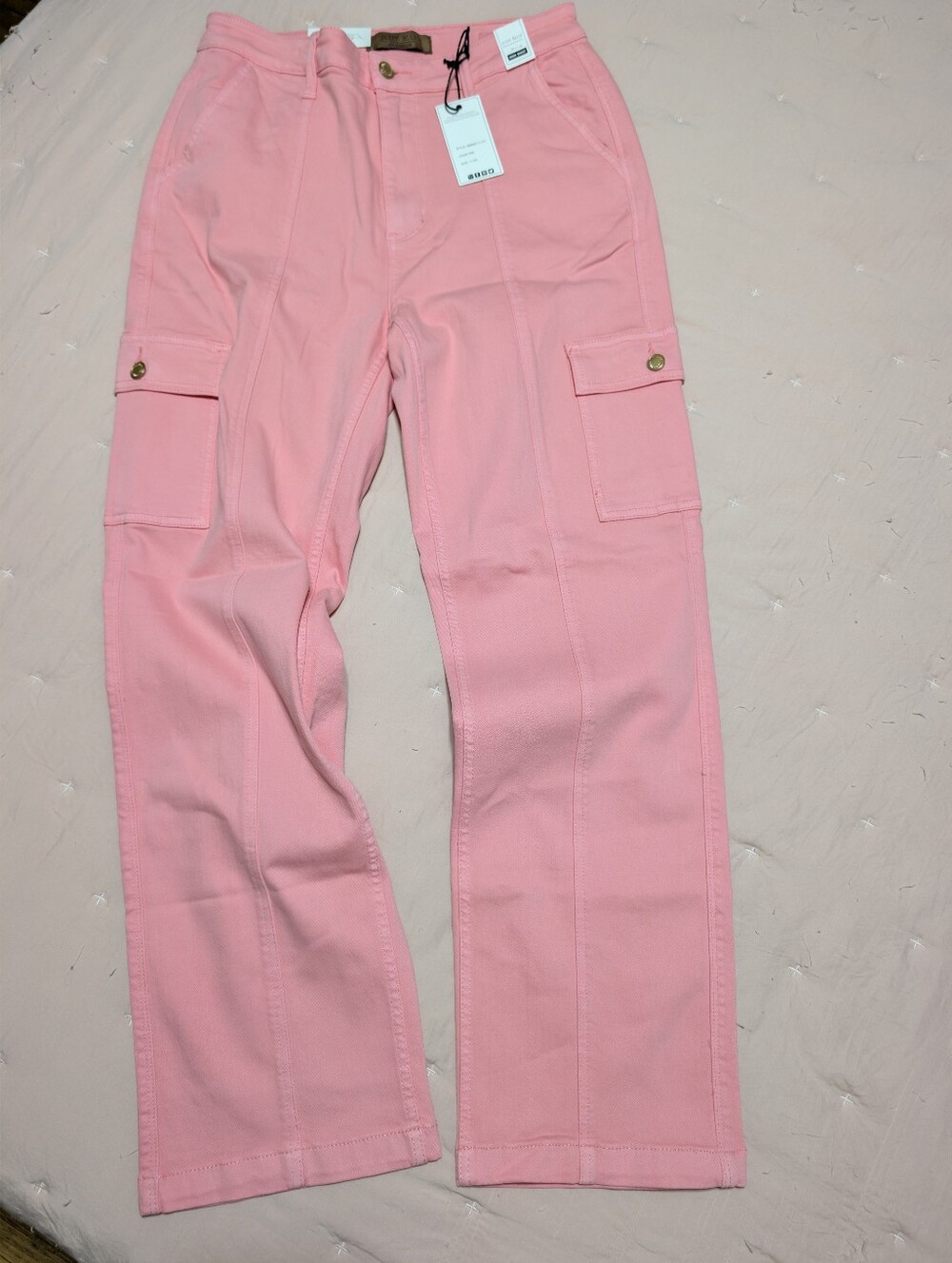 Judy Blue Bubblegum Pink Flare Cargo Jeans